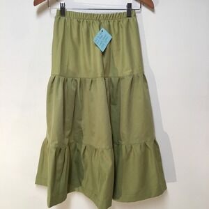Skirt Girls L 10/12 100% Cotton Green Ruffle Tier Maxi Boho Mom and Pop's Kids